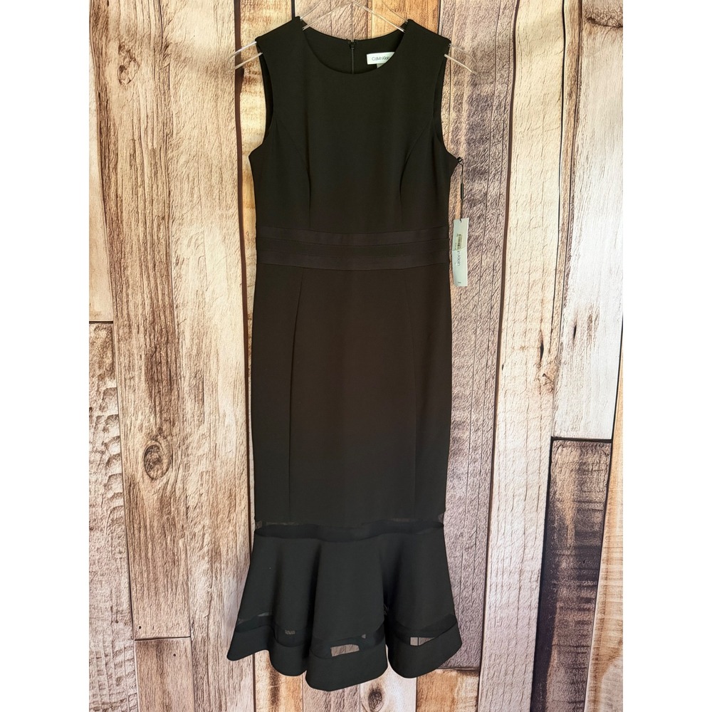 Calvin Klein Dress Mermaid Hem Sleeveless Career Cocktail Black Size 4 NWT
